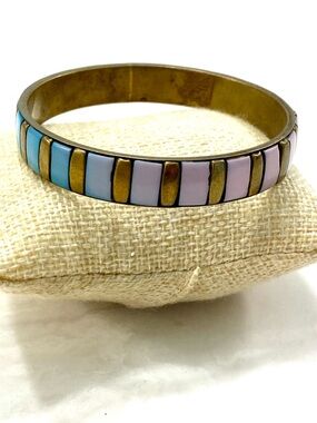 Gold-Tone Lightweight Enamel Bangle Bracelet in Blue and Pink